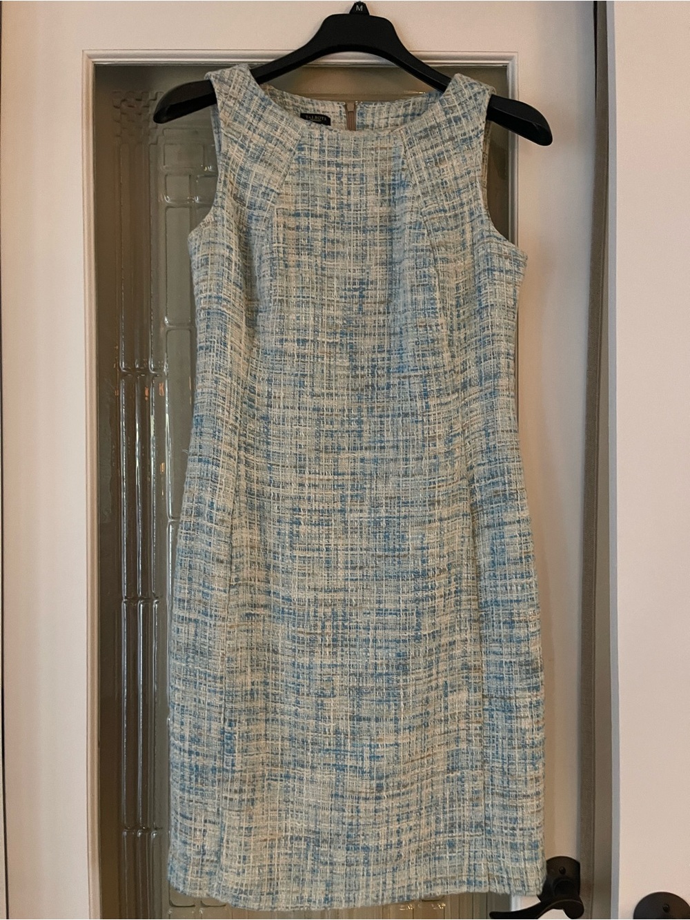 Talbots Blue Pastel Cotton Tweed Sheath Dress Size 10 Sleeveless Pencil Career - Picture 2 of 9
